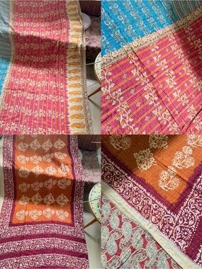 Colorful Kantha Quilt Twin Handmade Cotton Boho Reversible Patchwork Throw